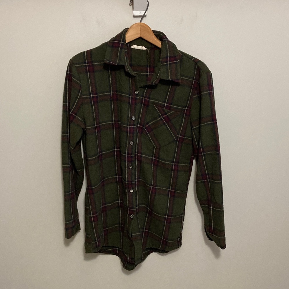 Women’s ADORA Green Blue Maroon Plaid Button Down Flannel Shirt, Size Small